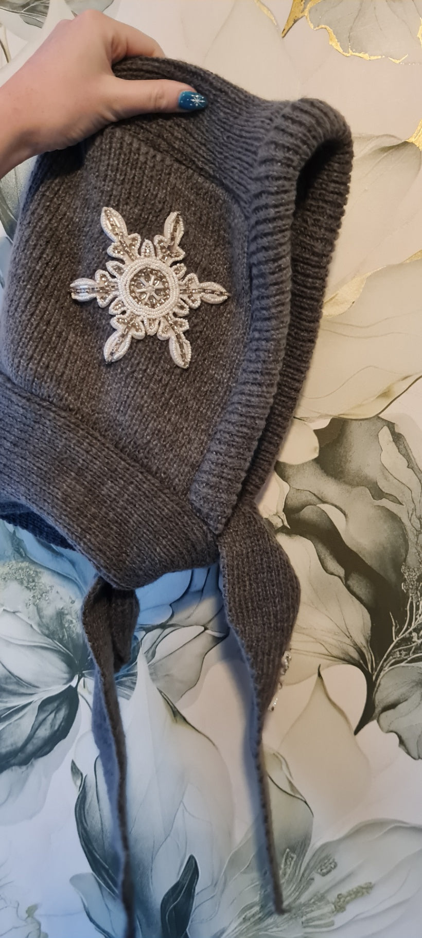 Hooded Scarf Embellished Beaded Snowflake design