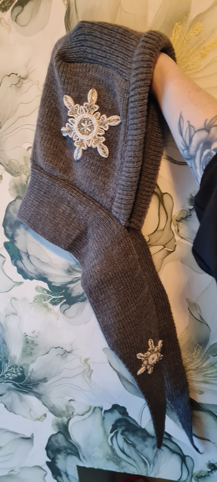 Hooded Scarf Embellished Beaded Snowflake design