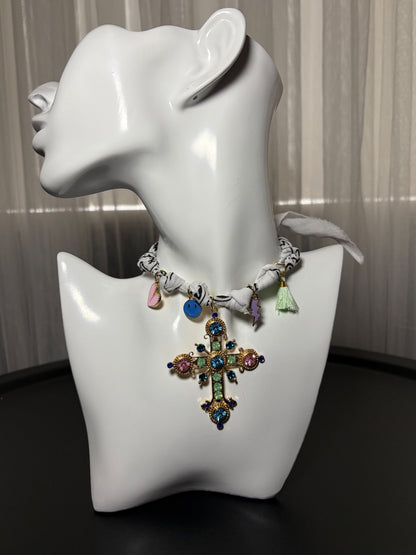 White bandana charm necklace 