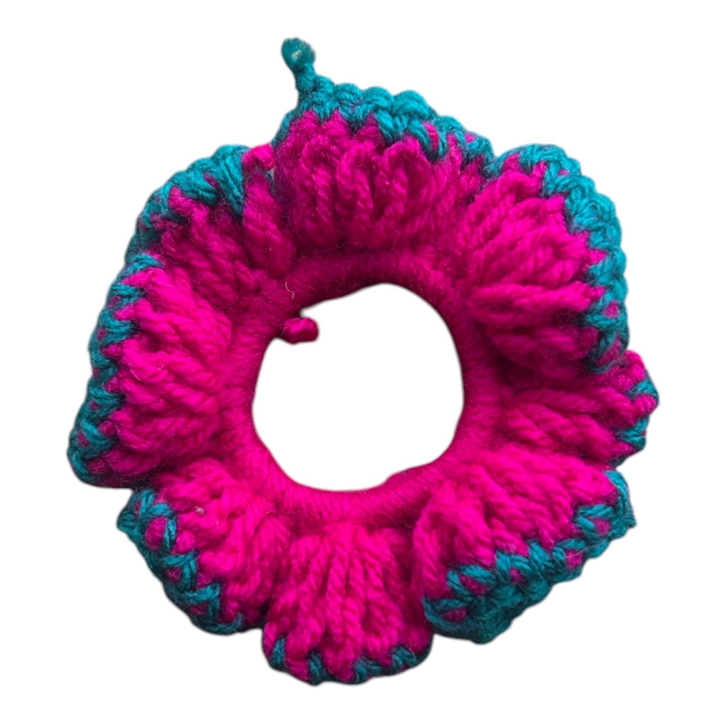Pink and turquoise Crochet scrunchie