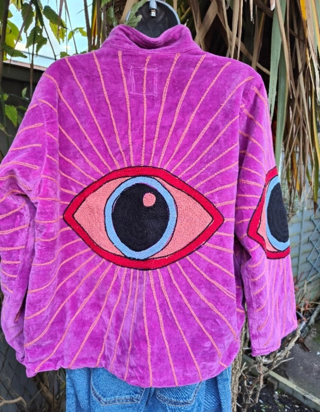 Wanderlust evil eye protection velvet jacket Hot pink