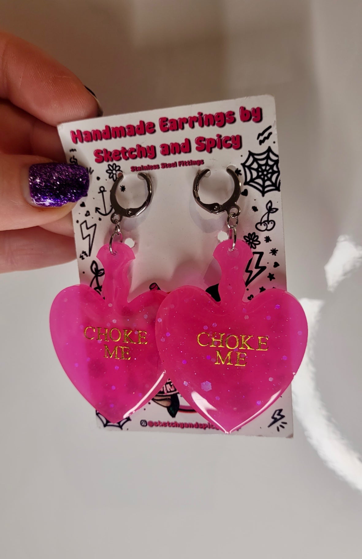 CHOKE ME Hot Pink Heart Paddle Earrings - Shepherd Hooks