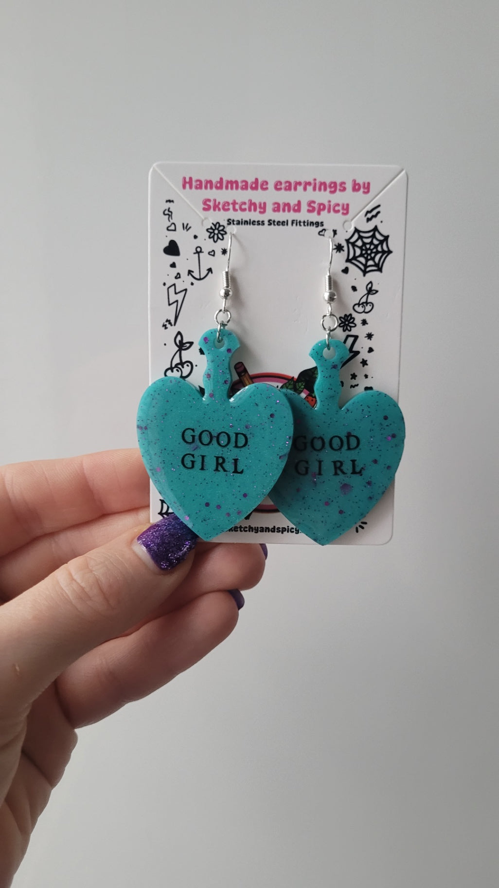 Good Girl Heart Paddle Earrings – Teal Glitter - Shepherd Hooks