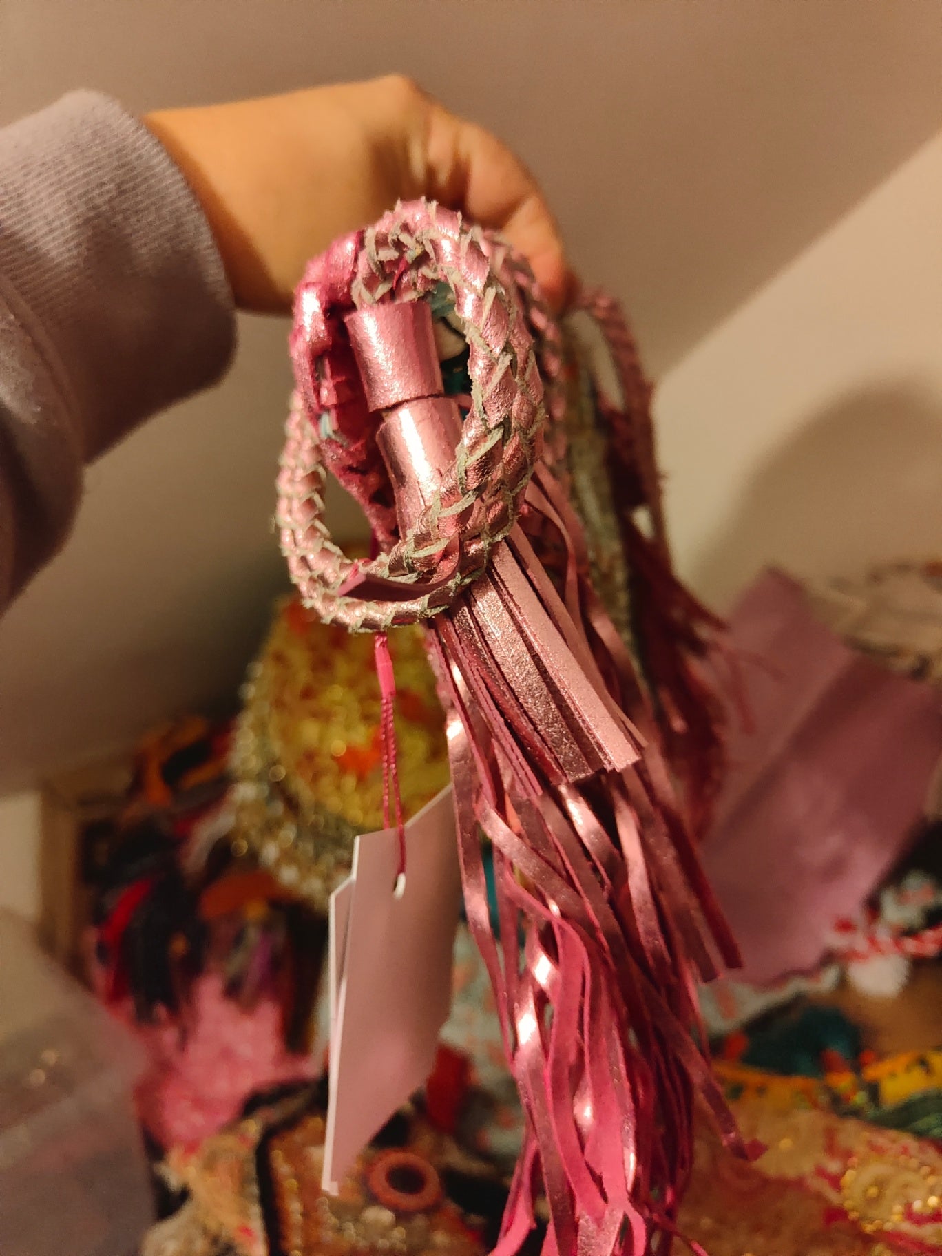 Chilean Boho bag -pink -coins shells tassles