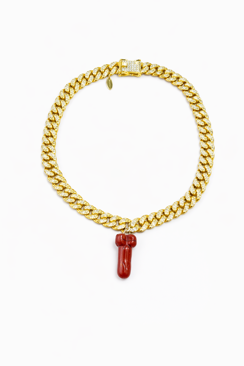 Red Jasper Penis Crystal Gold Necklace