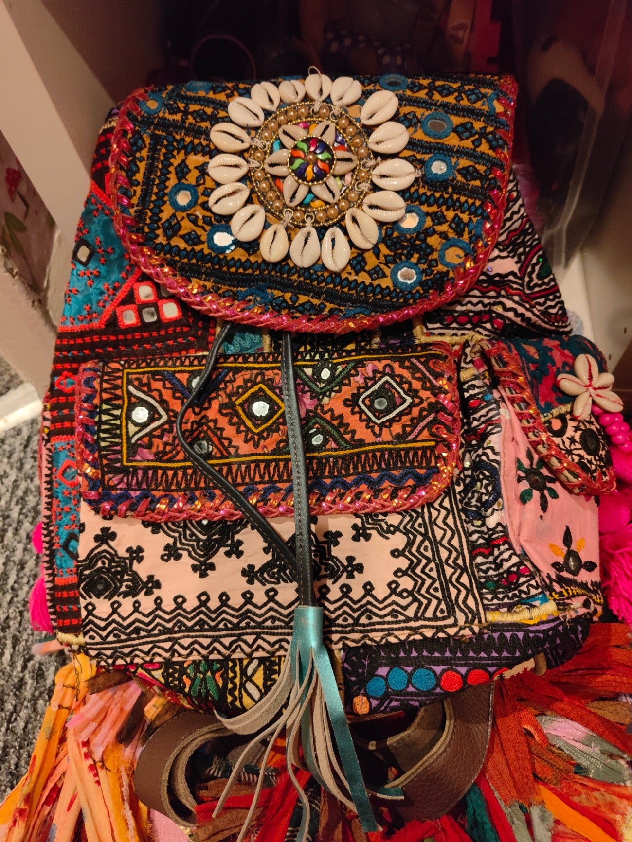 Skiathos Backpack made from Afghan fabric and charms