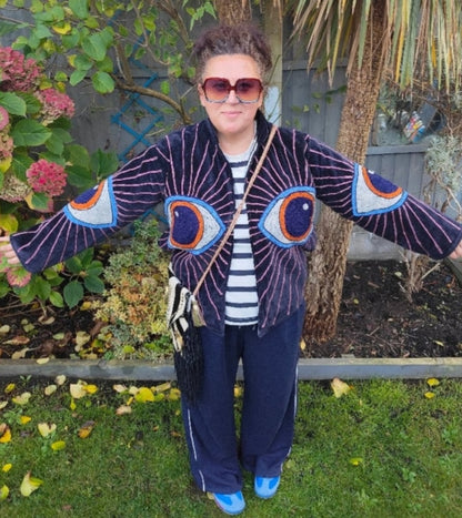 Wanderlust evil eye protection velvet jacket -navy blue 