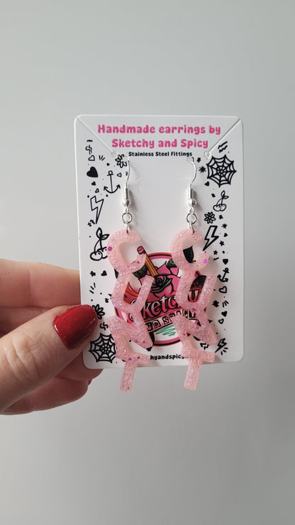 CUNT Pale Pink Glitter Resin Earrings - Shepherd Hooks