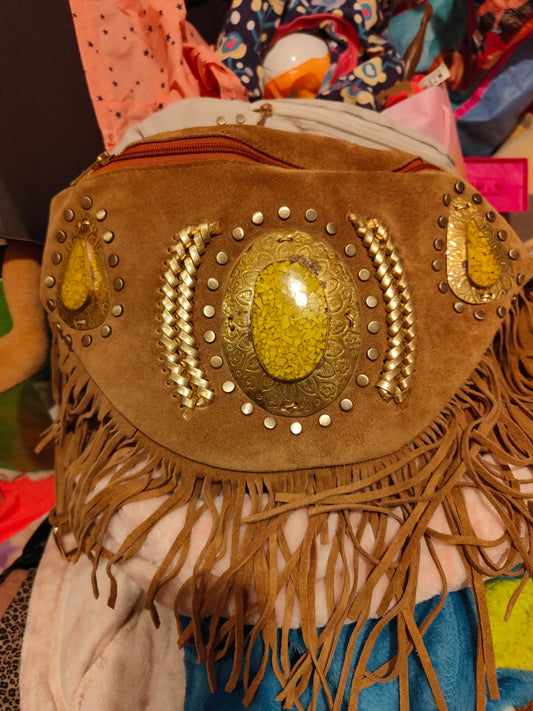 Dolly suede fringe bum bag / cross body with Moroccan stone detailing