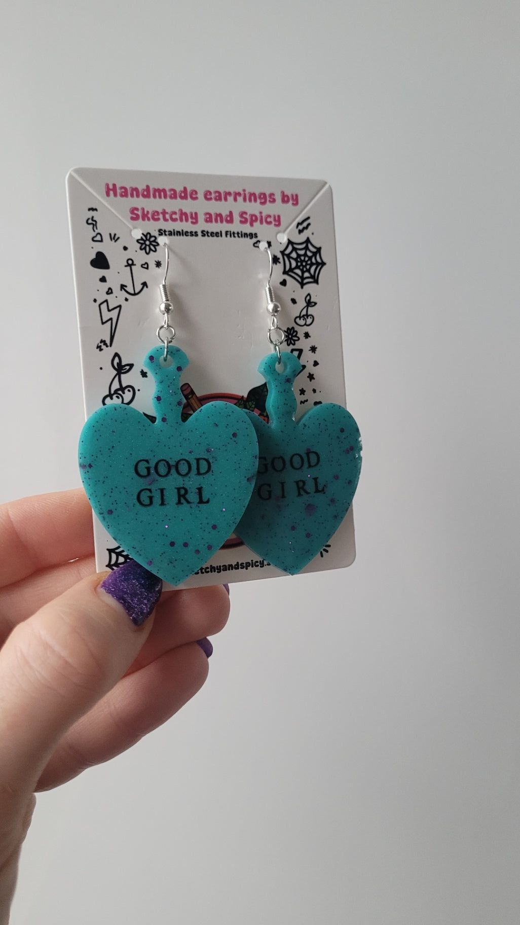 Good Girl Heart Paddle Earrings – Teal Glitter - Shepherd Hooks