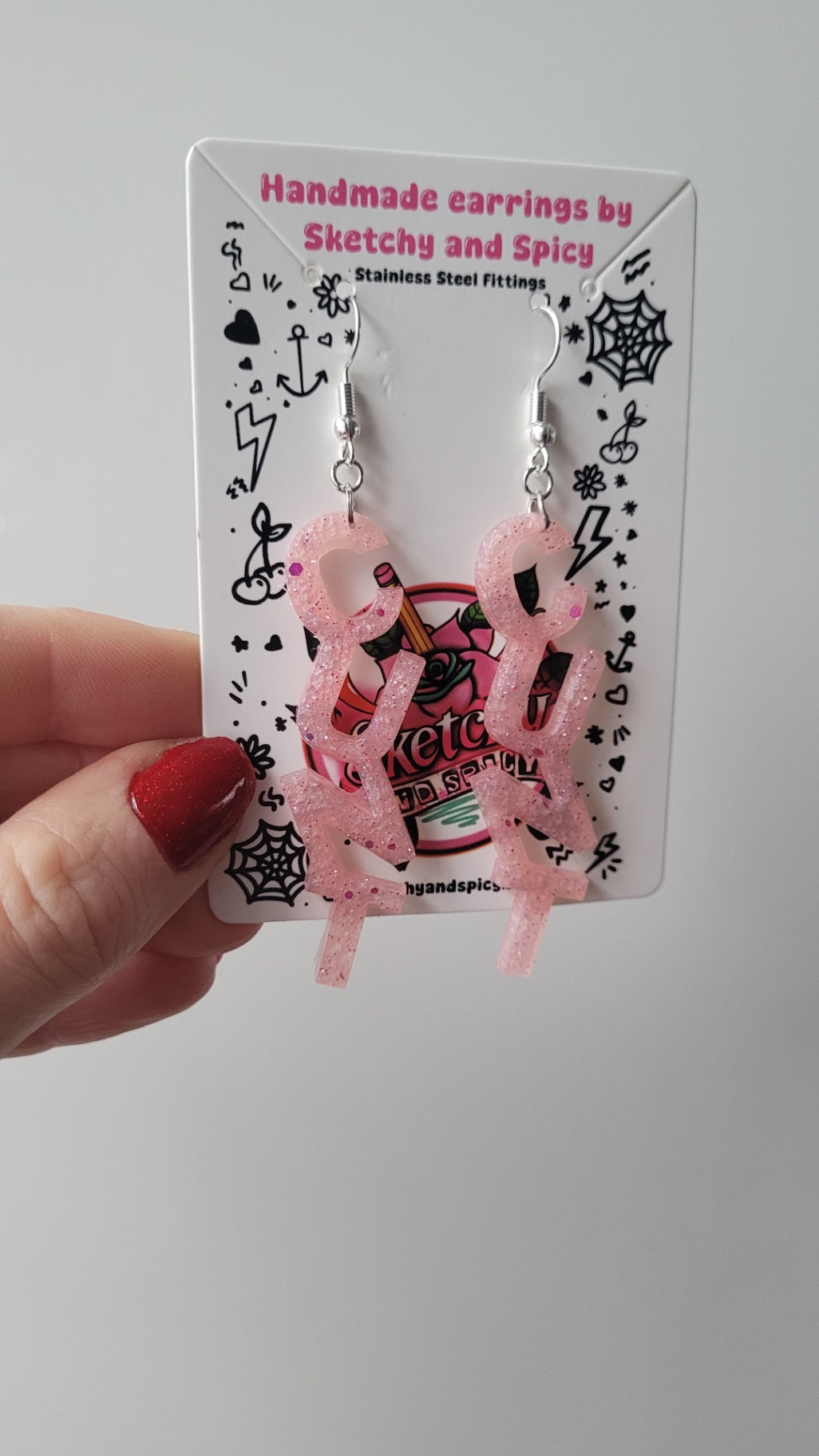 CUNT Pale Pink Glitter Resin Earrings - Shepherd Hooks