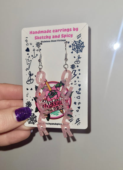 QUEER Letter Resin Earrings – Pale Pink Glitter