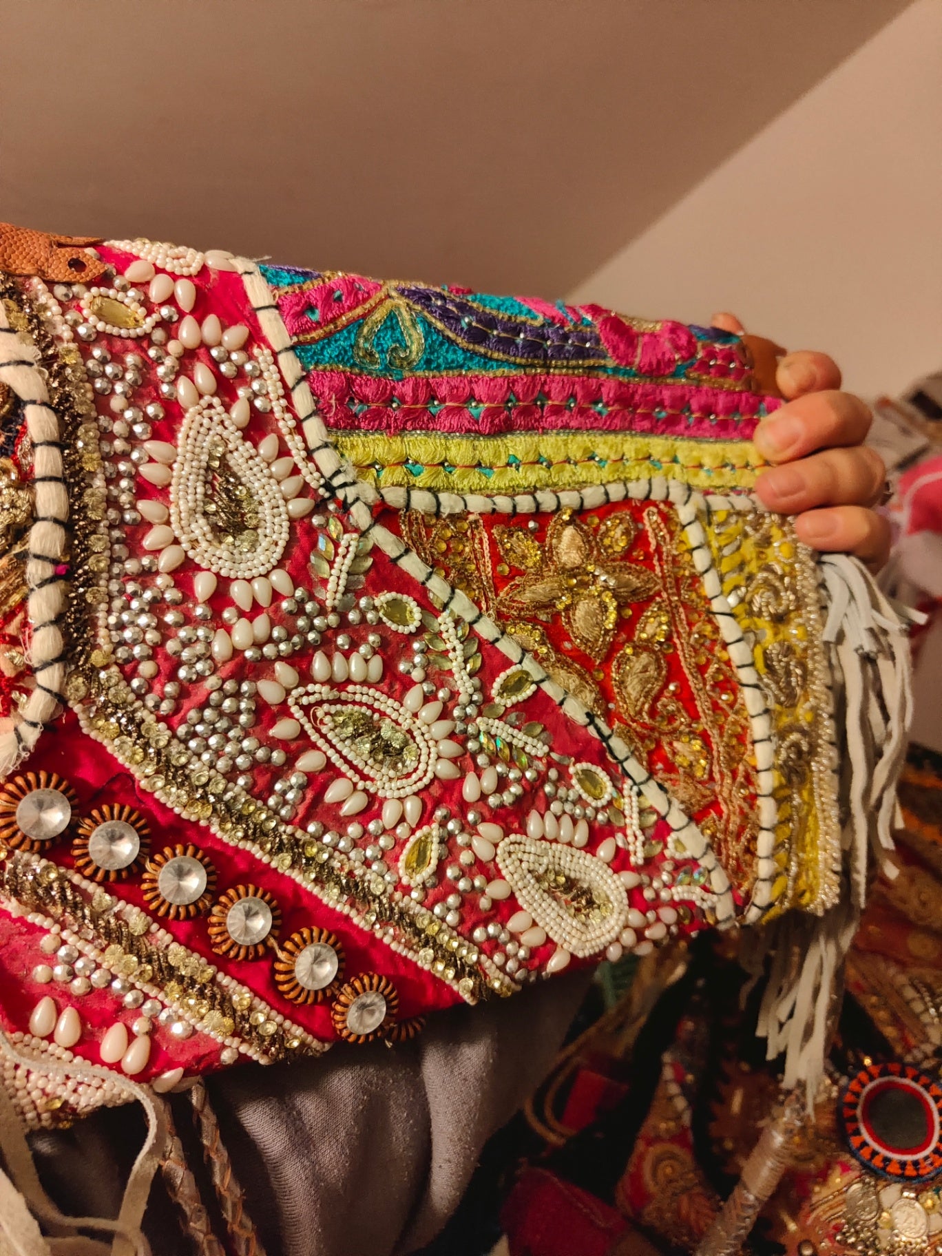 Chilean Boho bag - silver coins shells tassles 