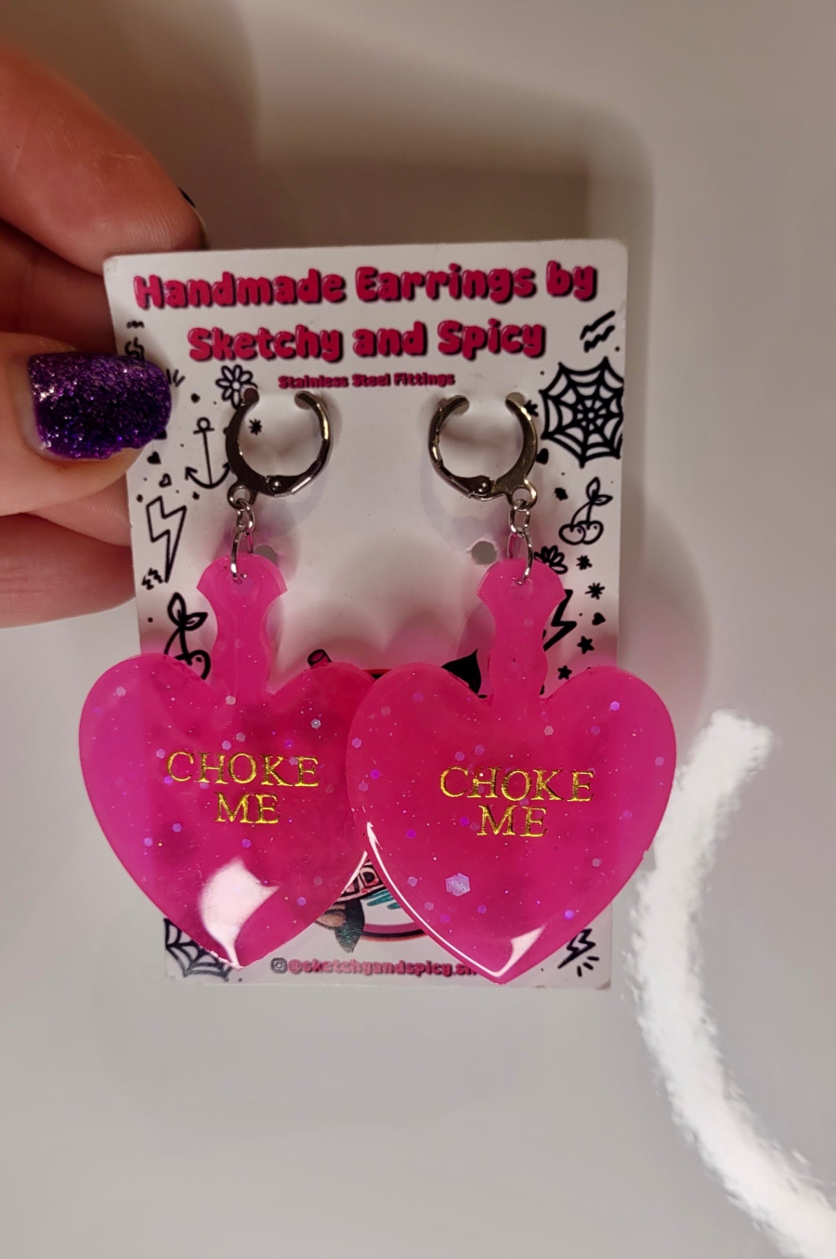 CHOKE ME Hot Pink Heart Paddle Earrings - Shepherd Hooks