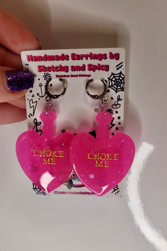 CHOKE ME Hot Pink Heart Paddle Earrings - Shepherd Hooks