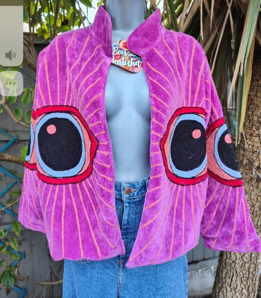 Wanderlust evil eye protection velvet jacket Hot pink