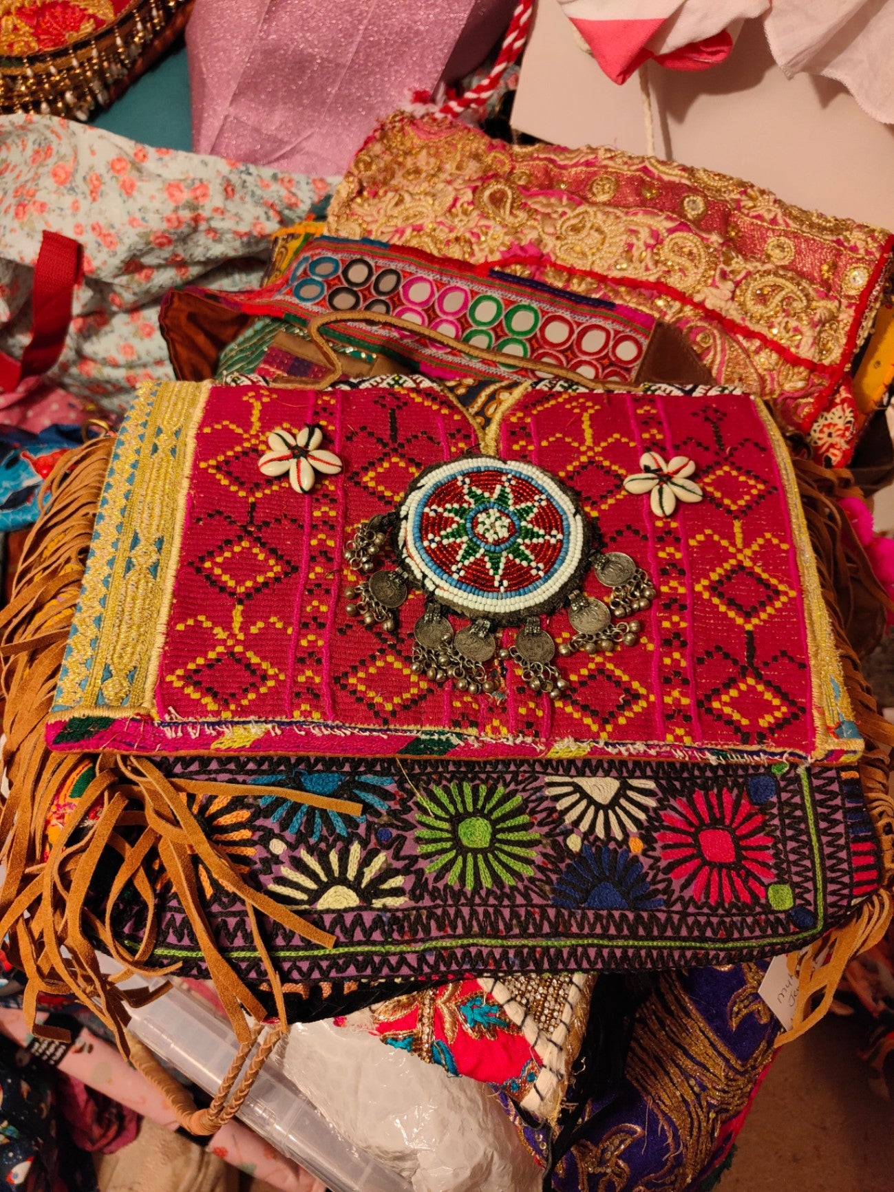 Large city bag with detachable strap-vintage Afghan textiles used 