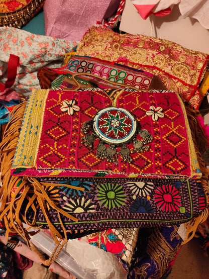 Large city bag with detachable strap-vintage Afghan textiles used 