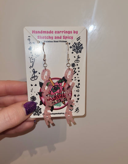 QUEER Letter Resin Earrings – Pale Pink Glitter