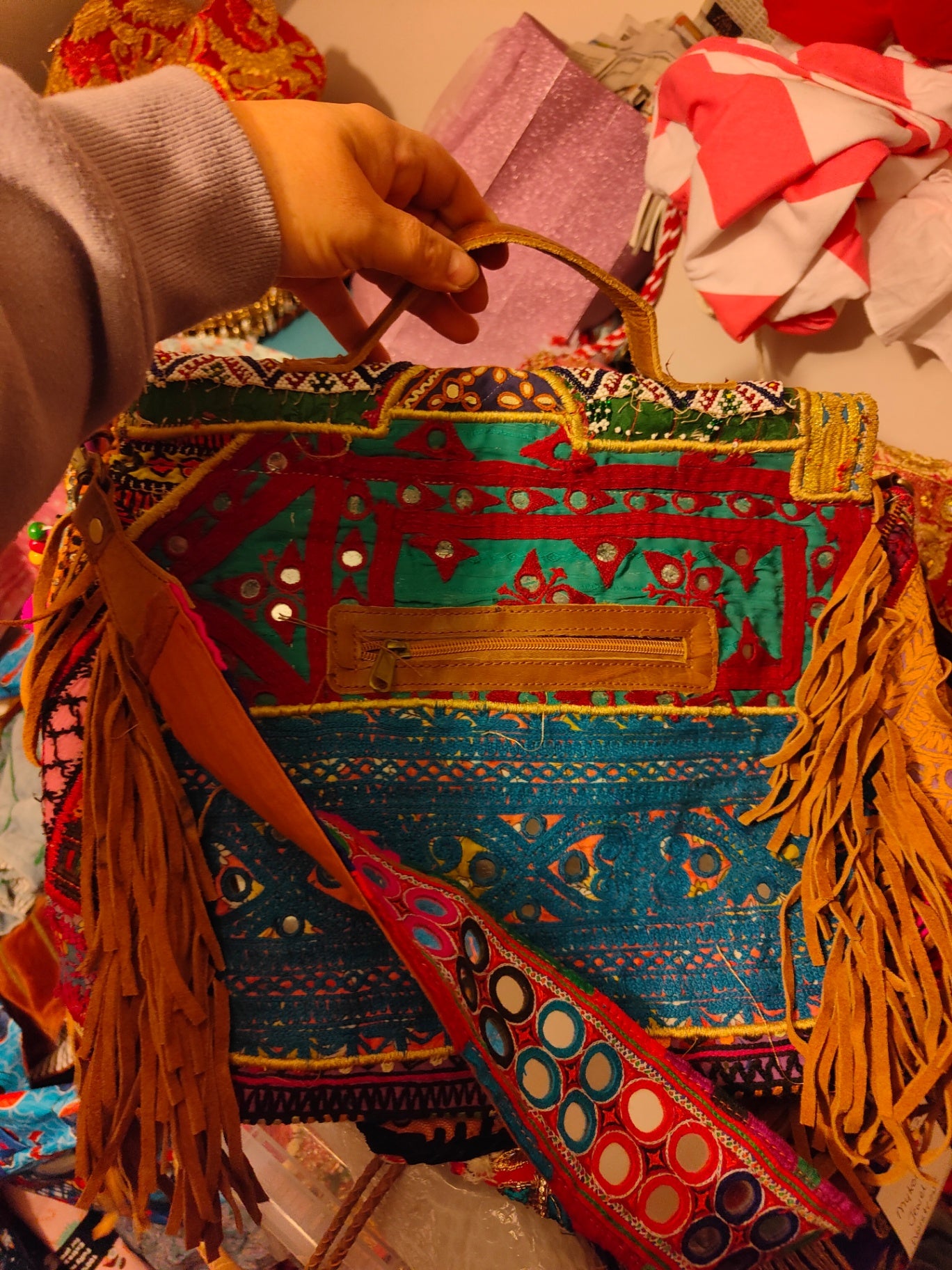 Large city bag with detachable strap-vintage Afghan textiles used 
