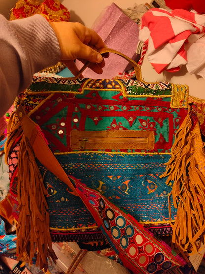 Large city bag with detachable strap-vintage Afghan textiles used 
