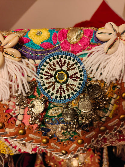 Chilean Boho bag - silver coins shells tassles 