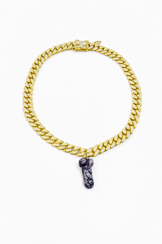 Rhodonite Penis Crystal Gold Necklace 