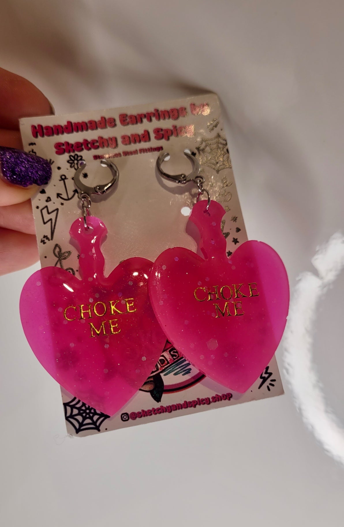 CHOKE ME Hot Pink Heart Paddle Earrings - Shepherd Hooks
