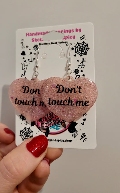 Don’t Touch Me Heart Earrings – Pale Pink Glitter Resin - Shepherd Hooks