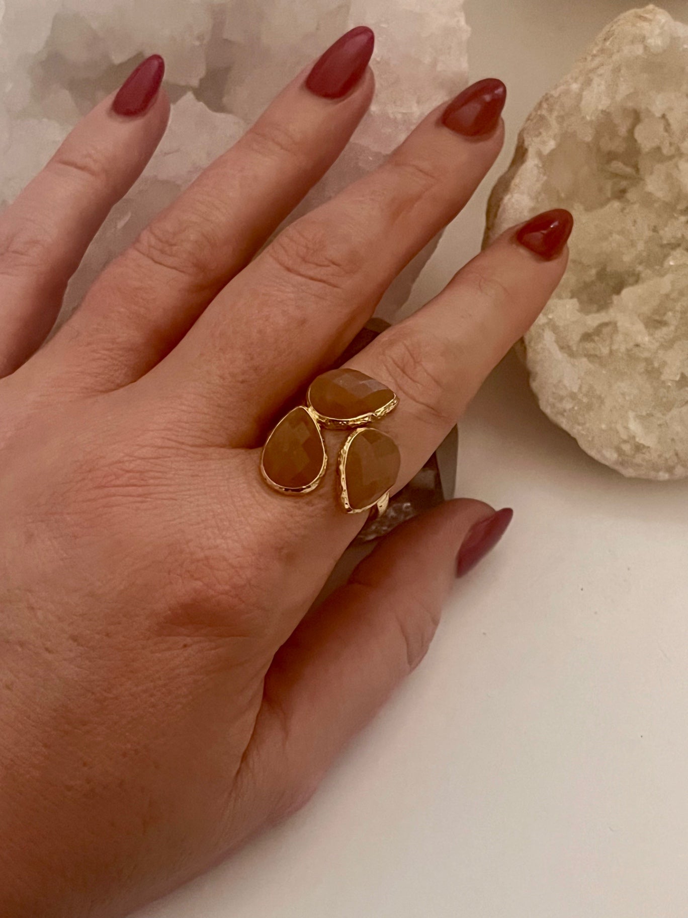 Strawberry Quartz Topaz Triple Pear Ring