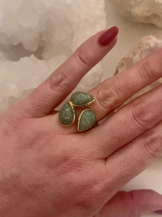 Amzonite Topaz Triple Pear Ring