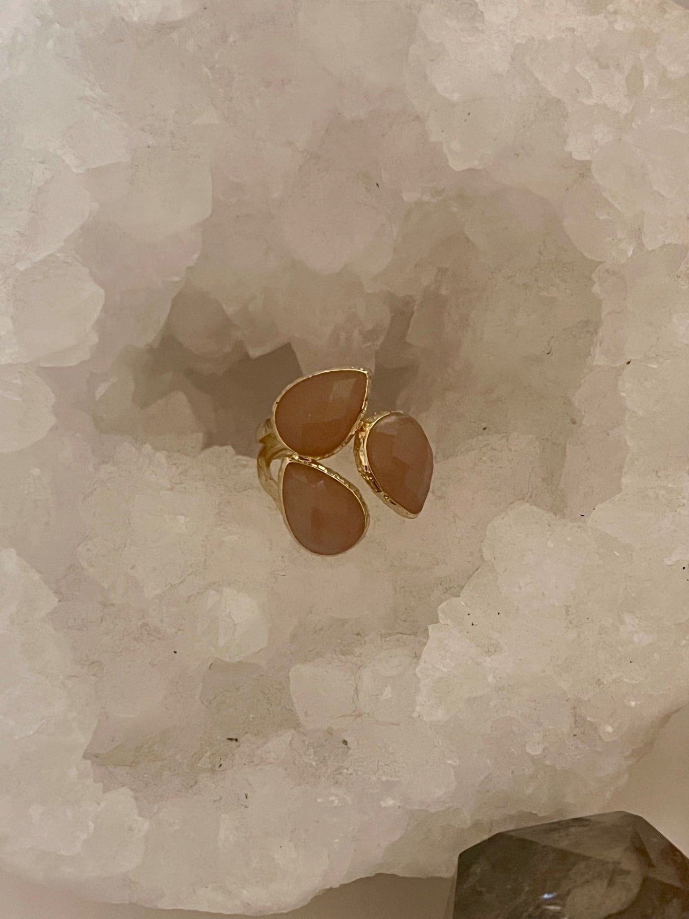 Rose Quartz Topaz Triple Pear Ring