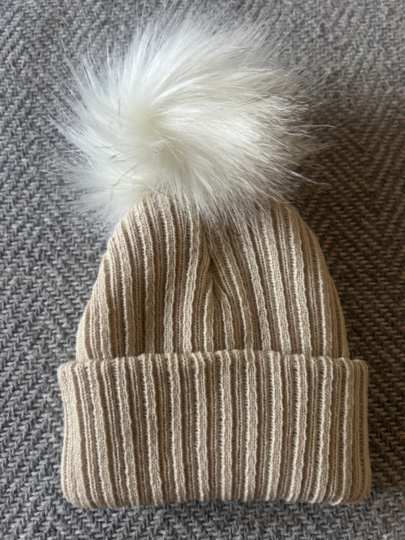 Beige Single Pom Hat 