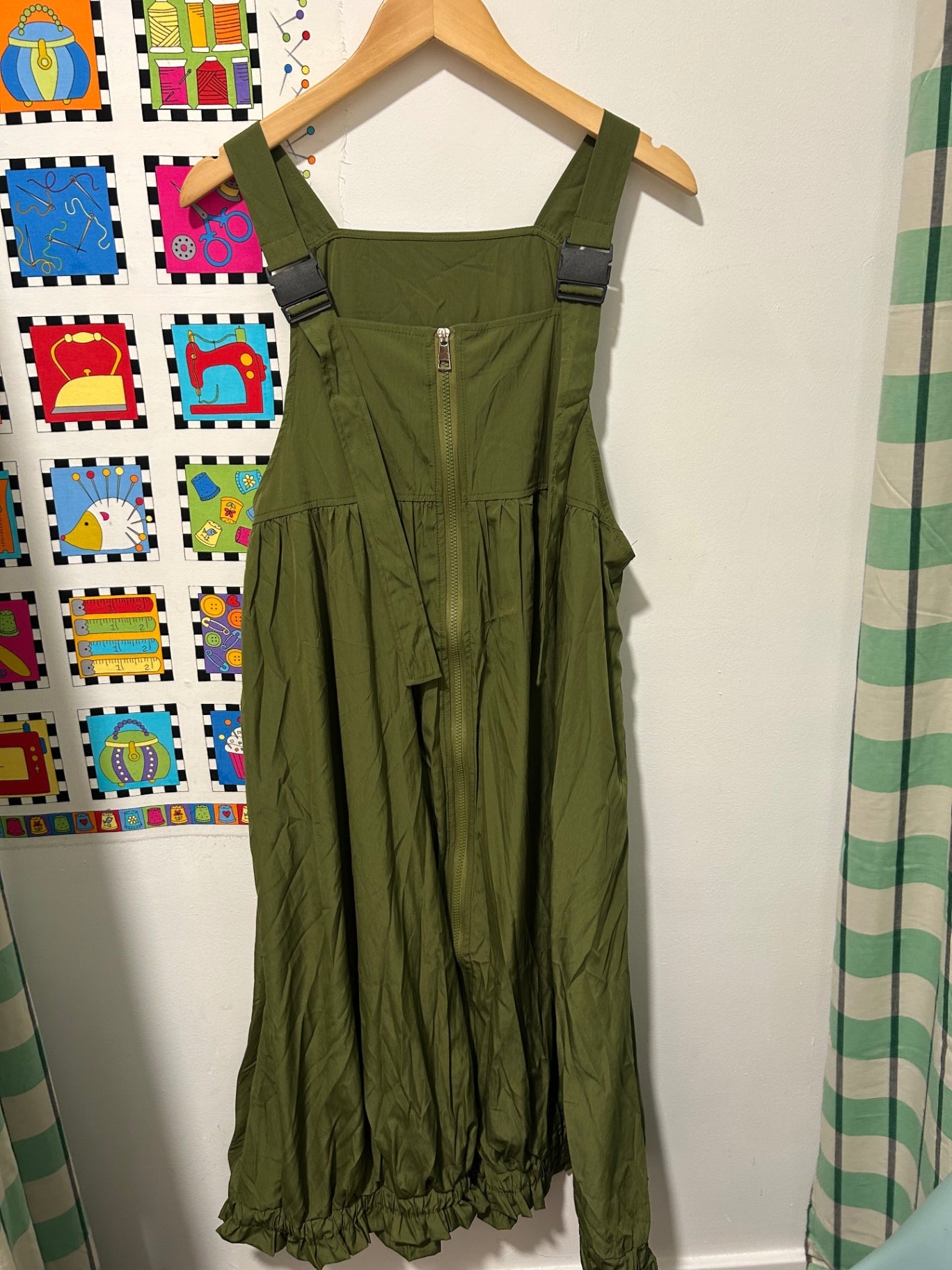 Green Zip Front Dungaree Dress