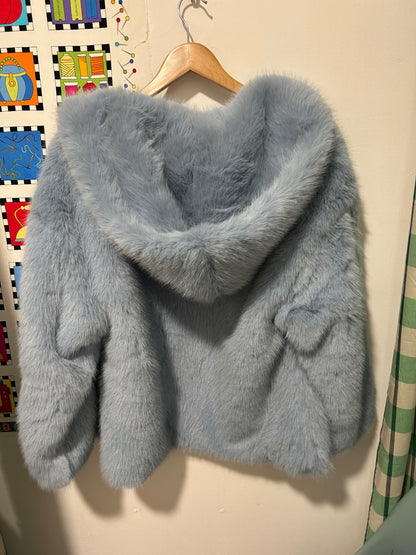 Blue Faux Fur Hooded Coat