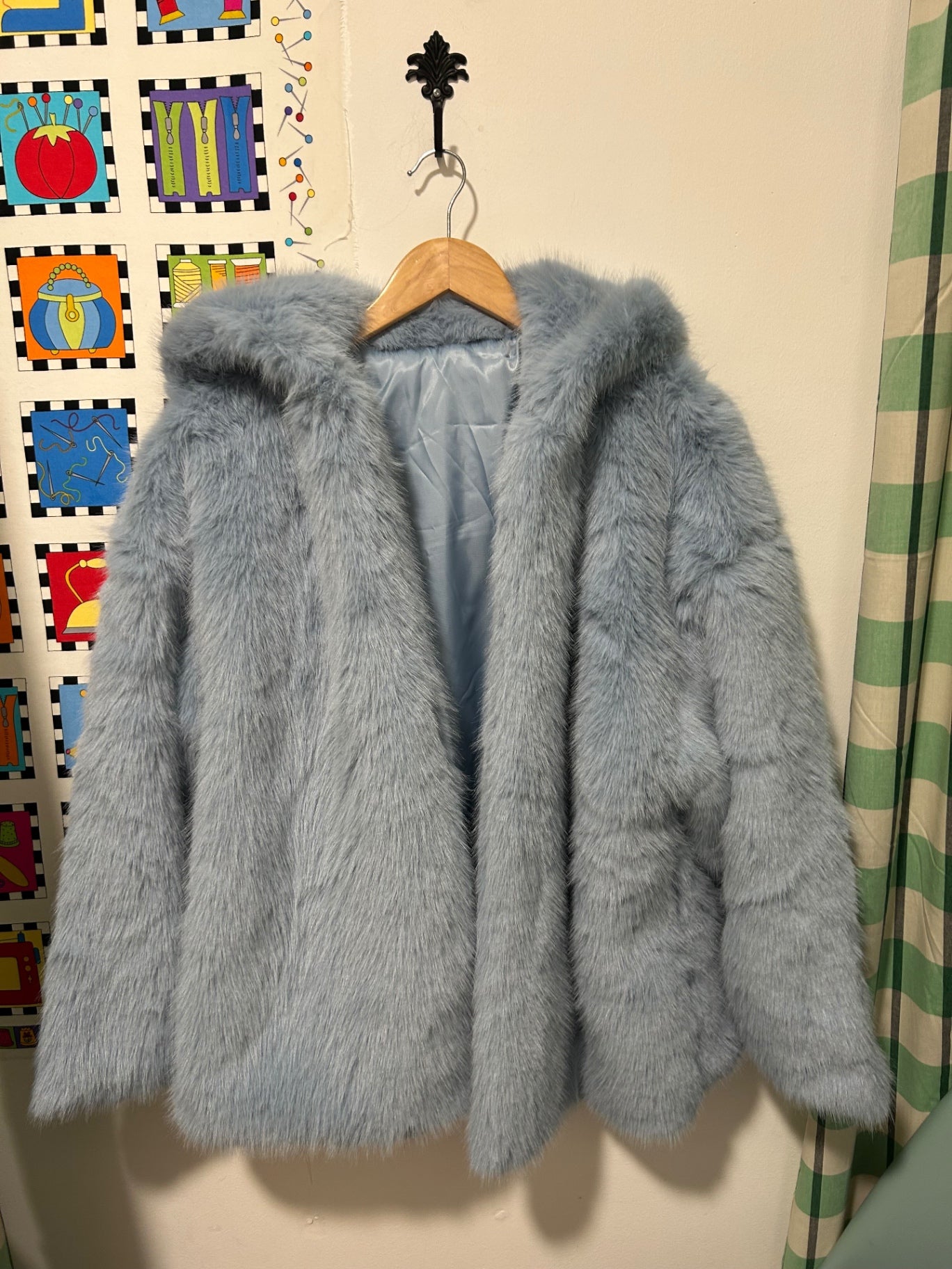Blue Faux Fur Hooded Coat