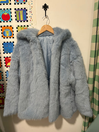 Blue Faux Fur Hooded Coat