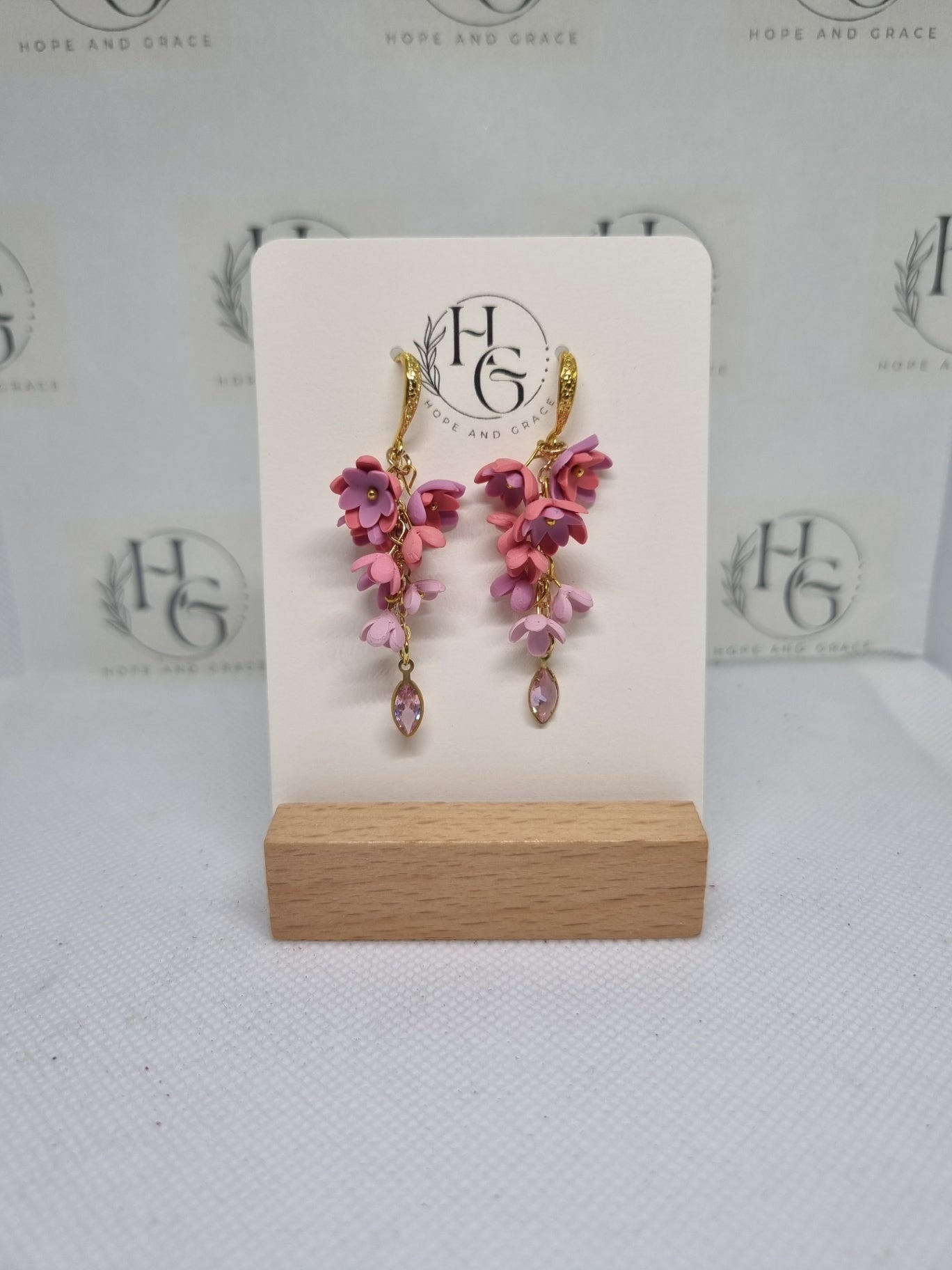 Pink drop flower earrings