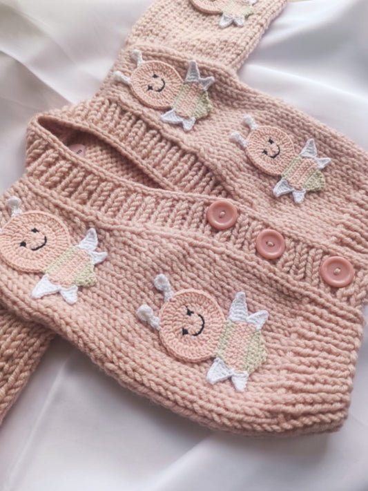 Pink Handmade Cardigan With Pink Bumble Bees