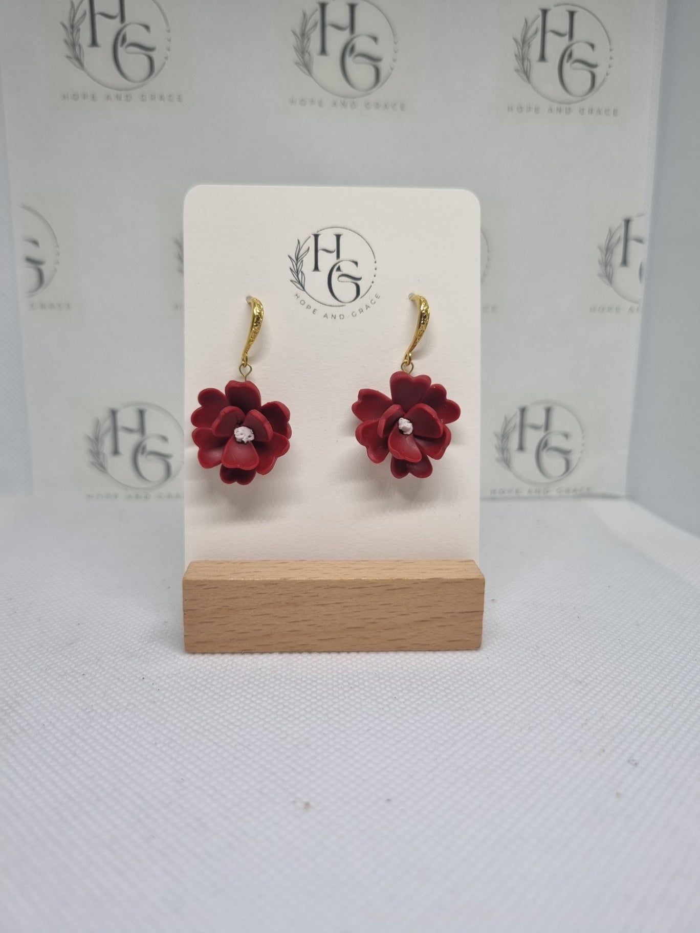 Deep red flower earrings