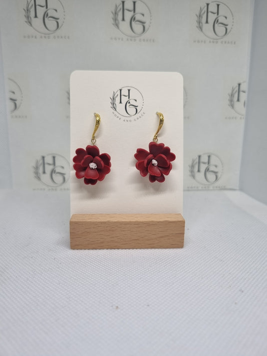 Deep red flower earrings