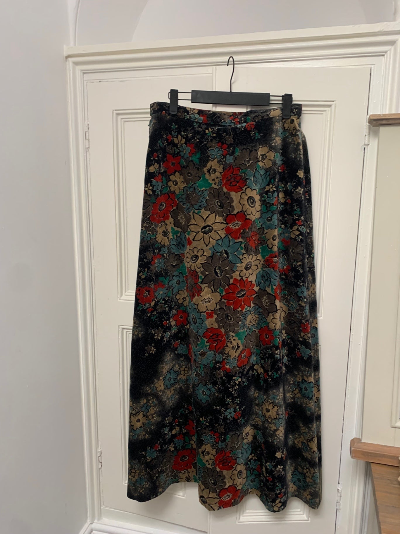 vintage black floral maxi skirt