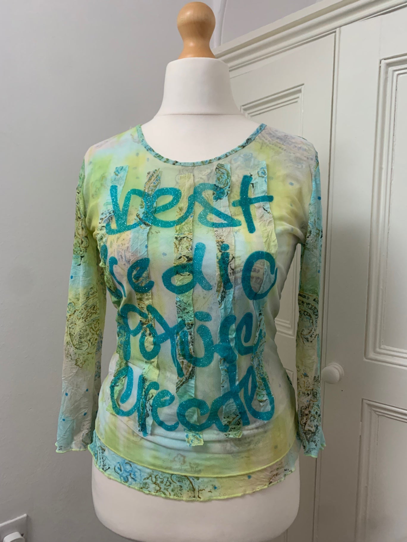 spanish blue & green mesh top