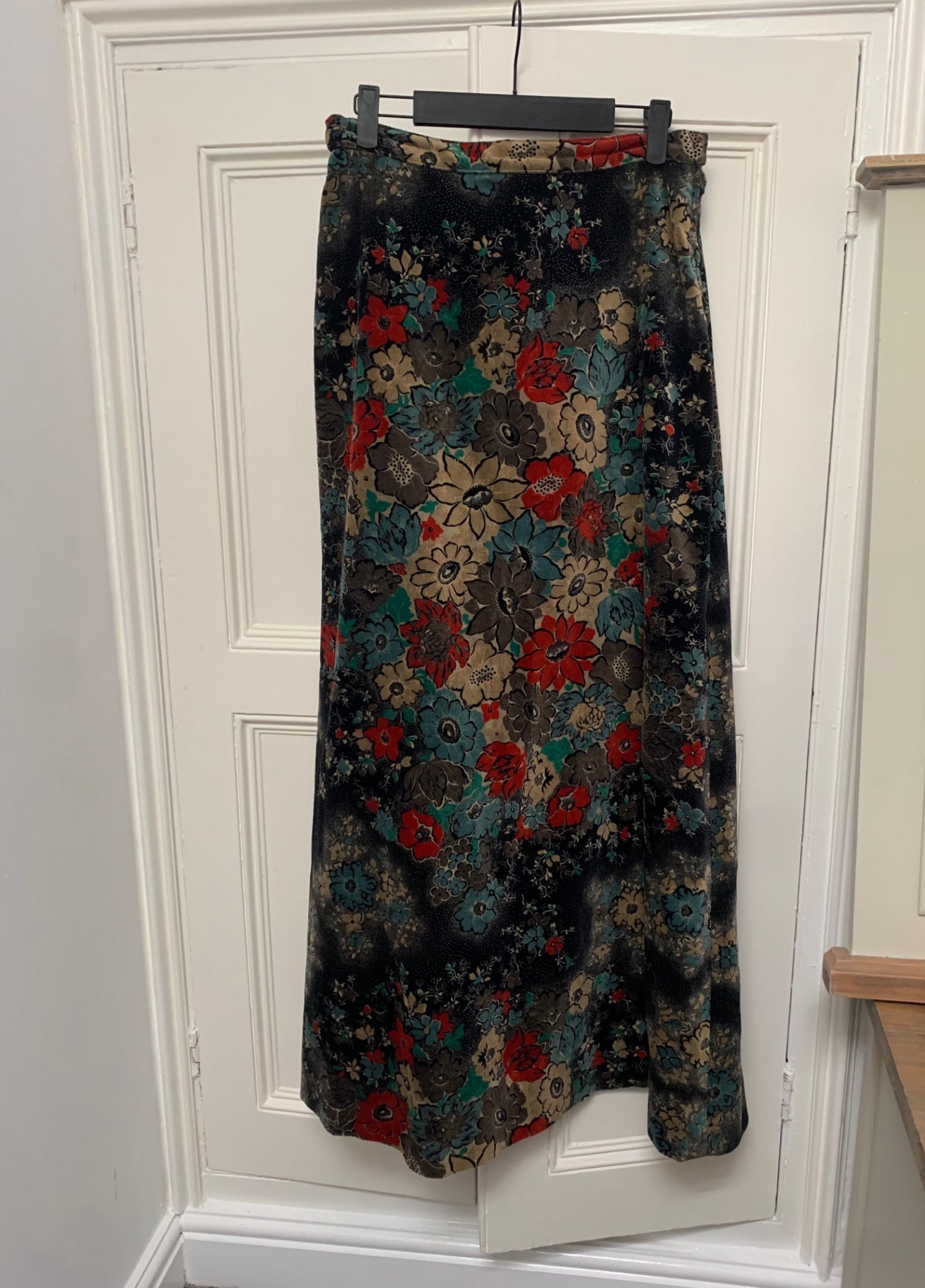 vintage black floral maxi skirt