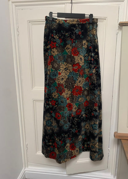 vintage black floral maxi skirt