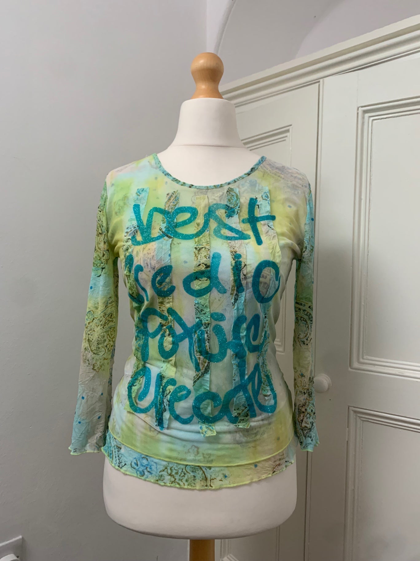 spanish blue & green mesh top