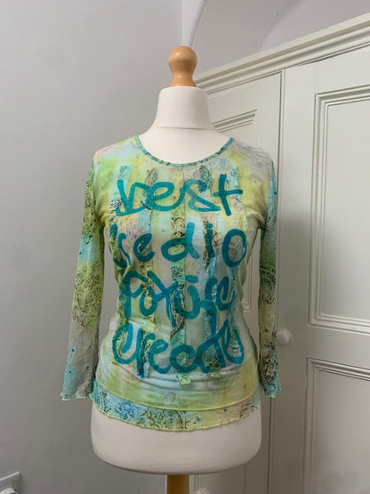 spanish blue & green mesh top