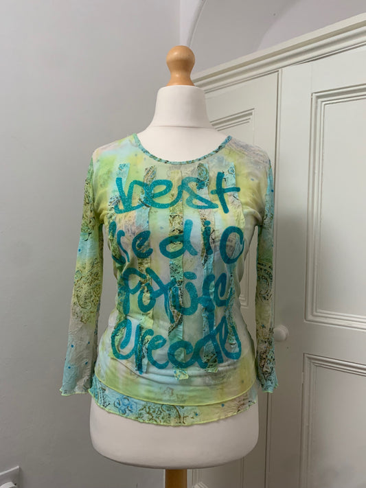 spanish blue & green mesh top