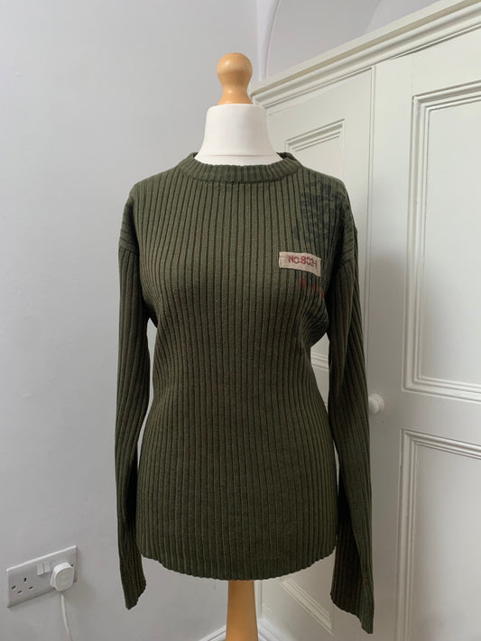 military style khaki knit jumper