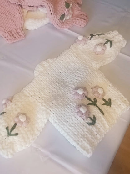 Handmade Chunky Cream With Flowers Front And Back 
